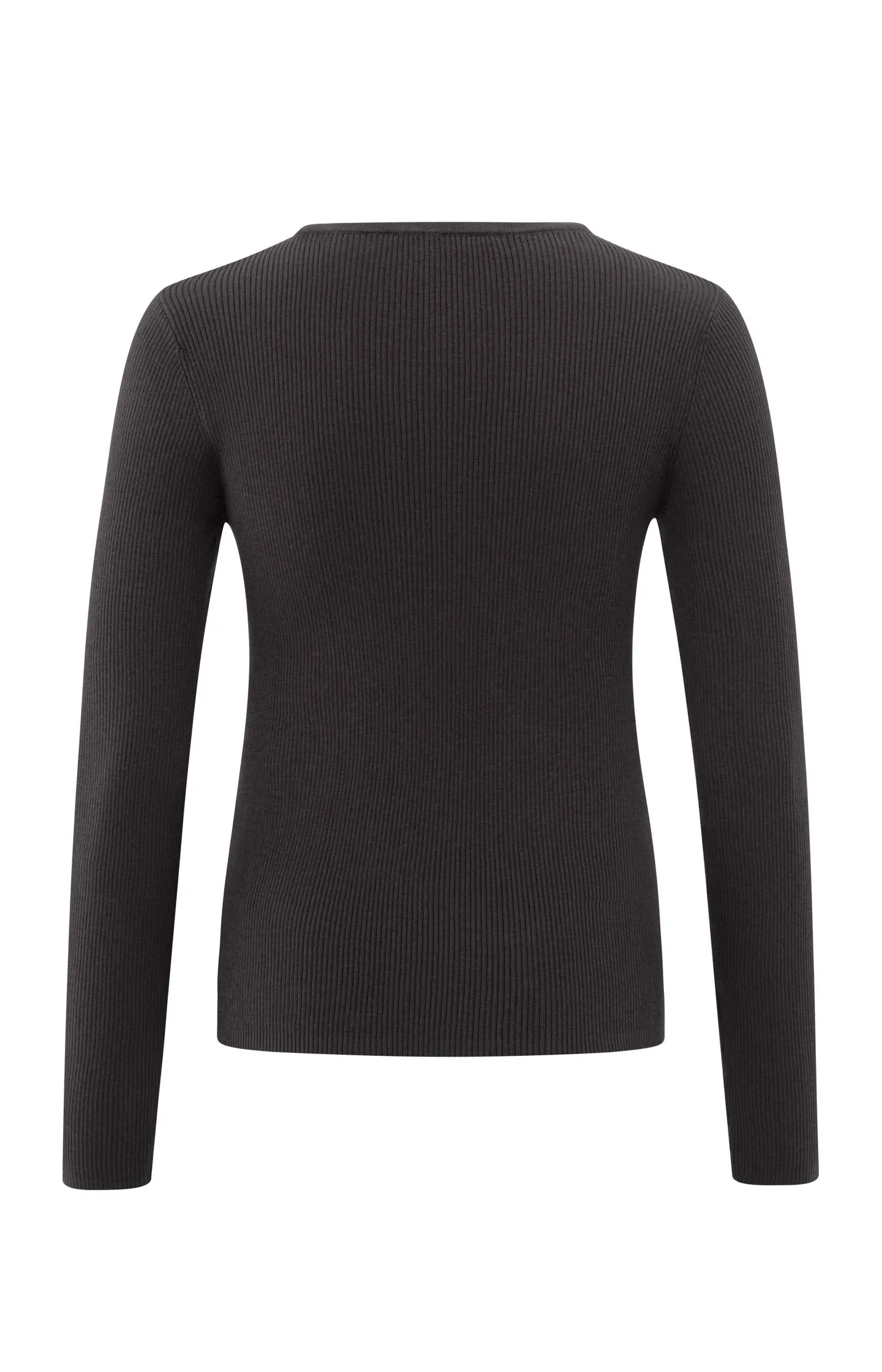 Ribbed top with button placket and faux-layered look
