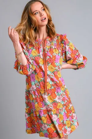 Ruffled Flower Print Tiered Dress