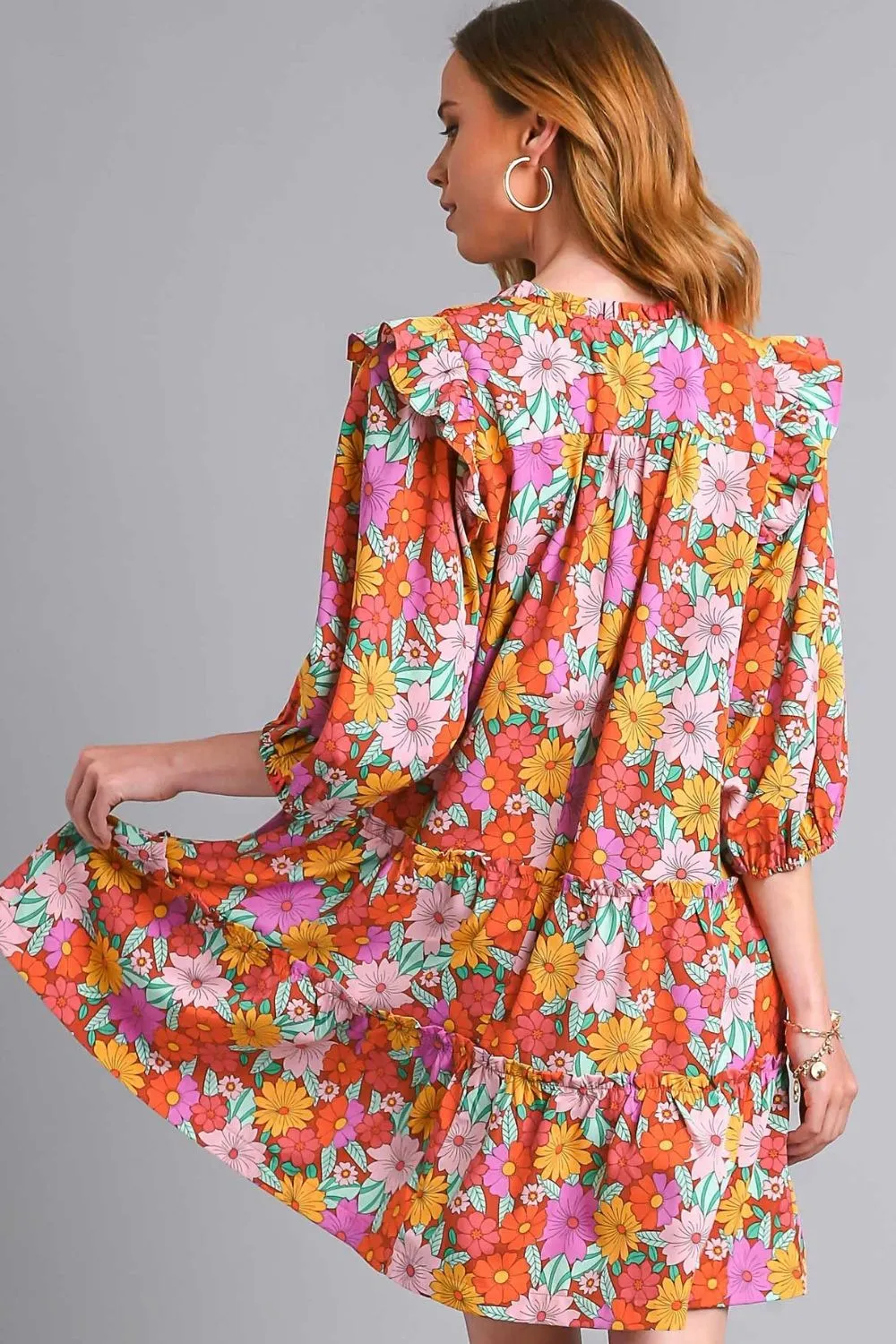Ruffled Flower Print Tiered Dress