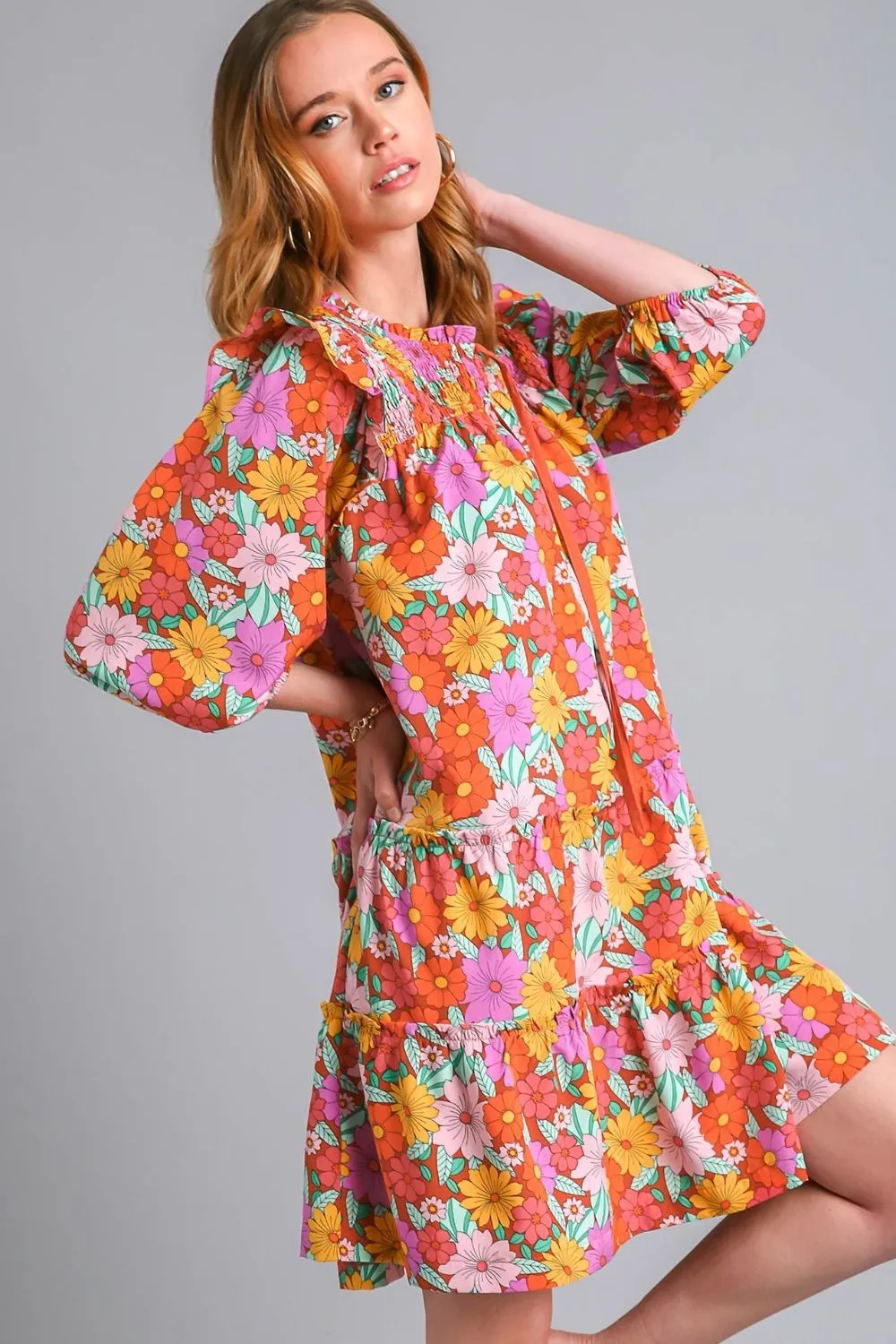 Ruffled Flower Print Tiered Dress