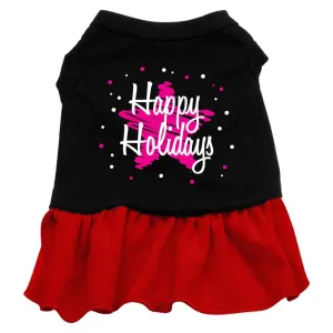 Scribble Happy Holidays Screen Print Dress Black with Red XS (8)