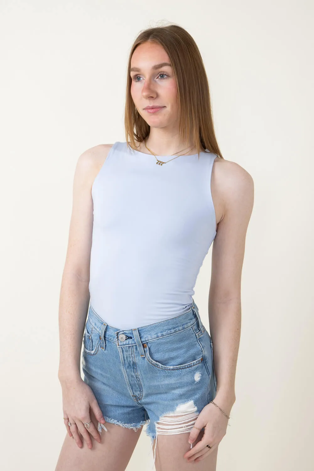 Seamless Double Layer Knit Tank Top for Women in Powder Blue | 18783-POWDERBLUE