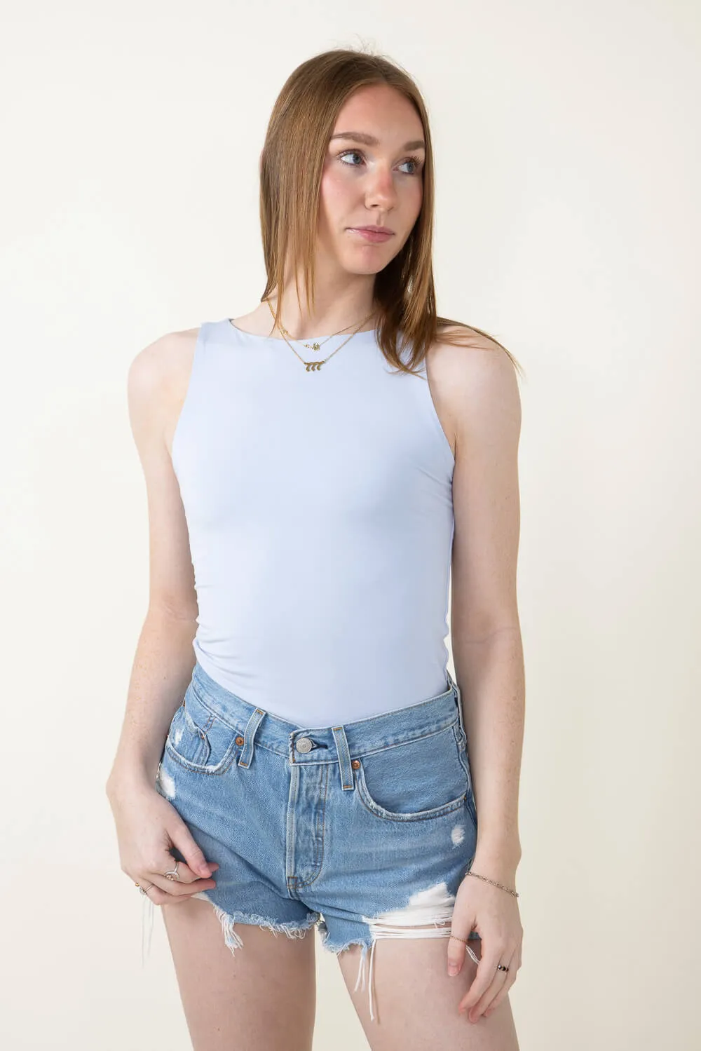 Seamless Double Layer Knit Tank Top for Women in Powder Blue | 18783-POWDERBLUE