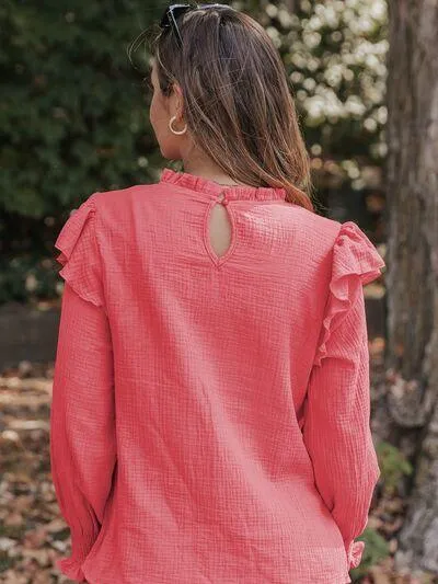 Seize The Day Mock Neck Ruffle Long Sleeve Blouse