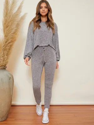SHEIN LUNE Drop Shoulder Marled Top & Knot Waist Leggings Set
