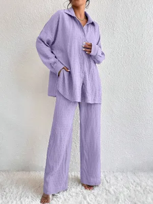 SHEIN Relaxiva Drop Shoulder Shirt & Wide Leg Pants