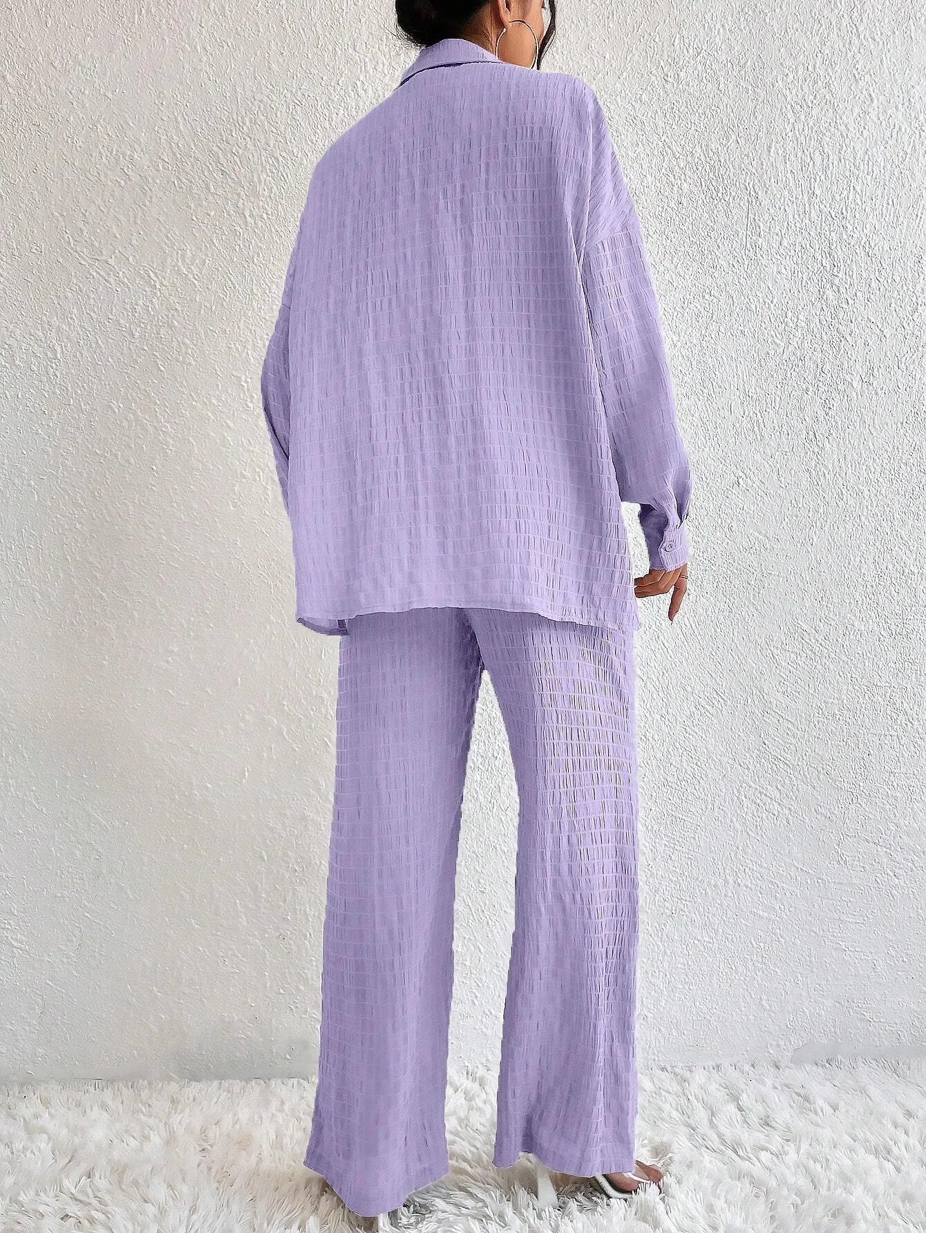 SHEIN Relaxiva Drop Shoulder Shirt & Wide Leg Pants
