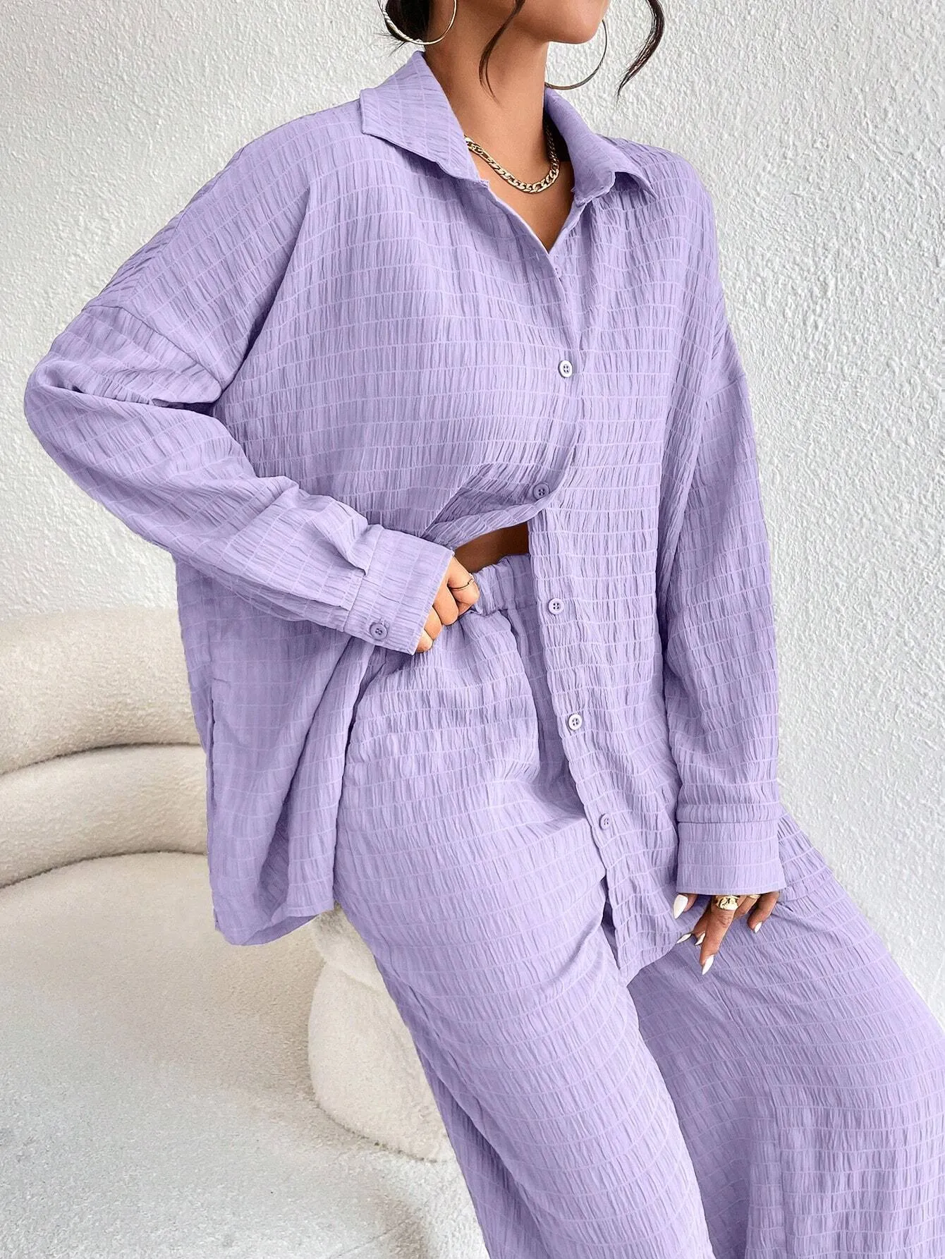 SHEIN Relaxiva Drop Shoulder Shirt & Wide Leg Pants