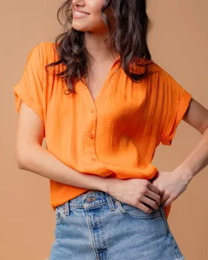 Short Sleeve Blouse - Neon Orange