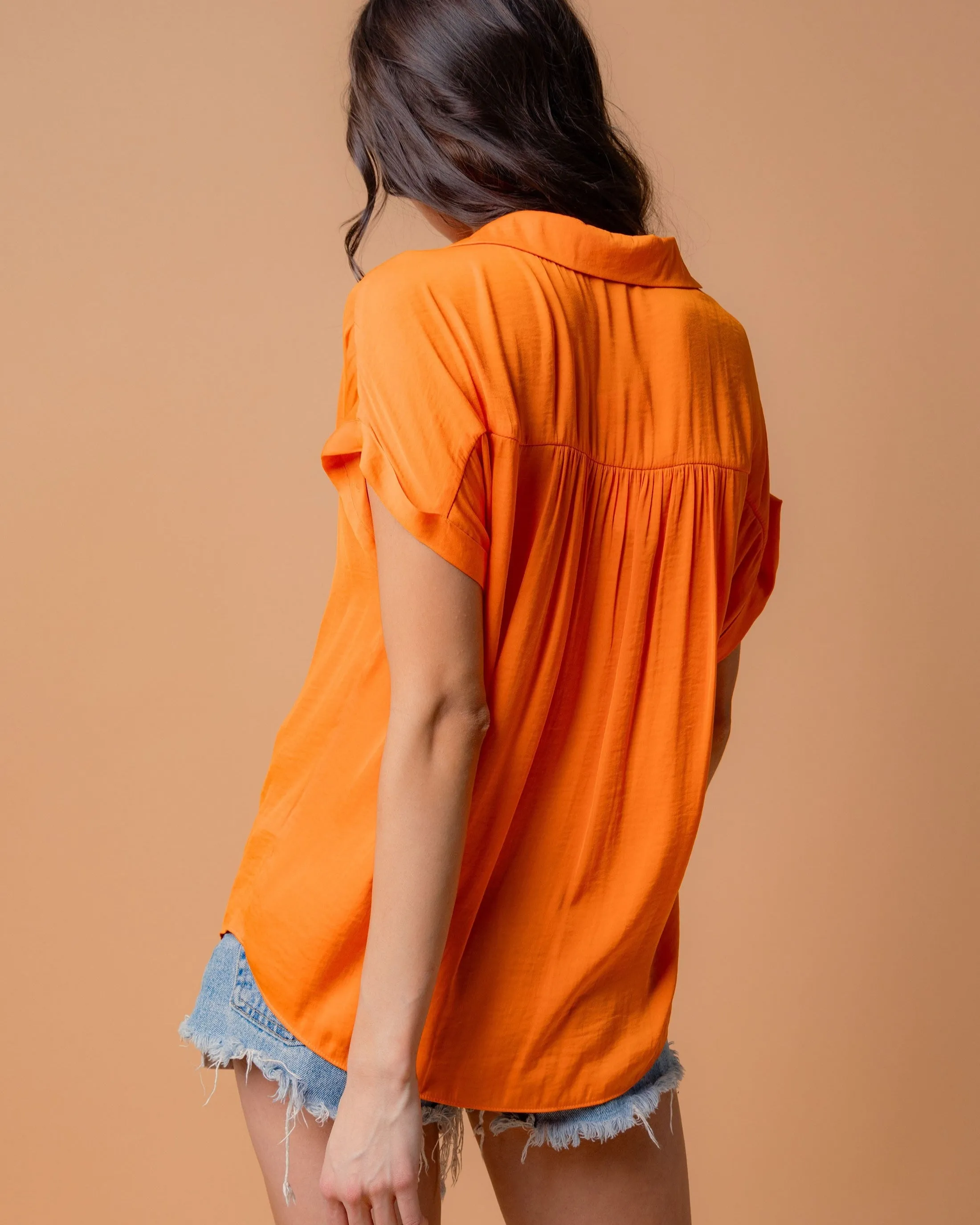 Short Sleeve Blouse - Neon Orange