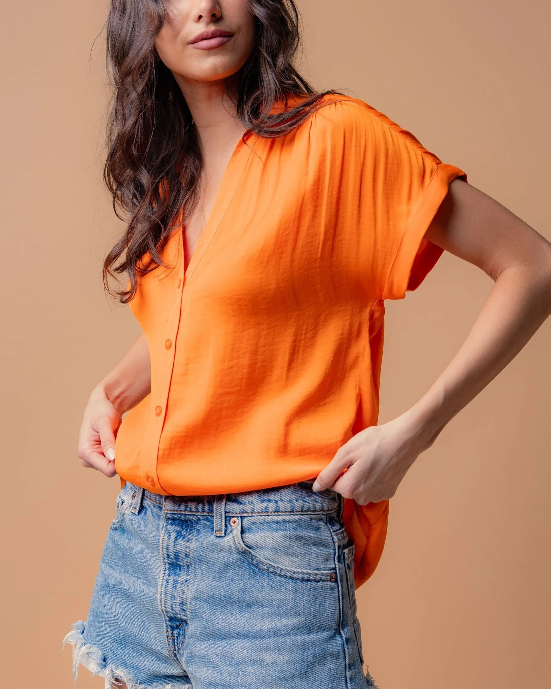 Short Sleeve Blouse - Neon Orange