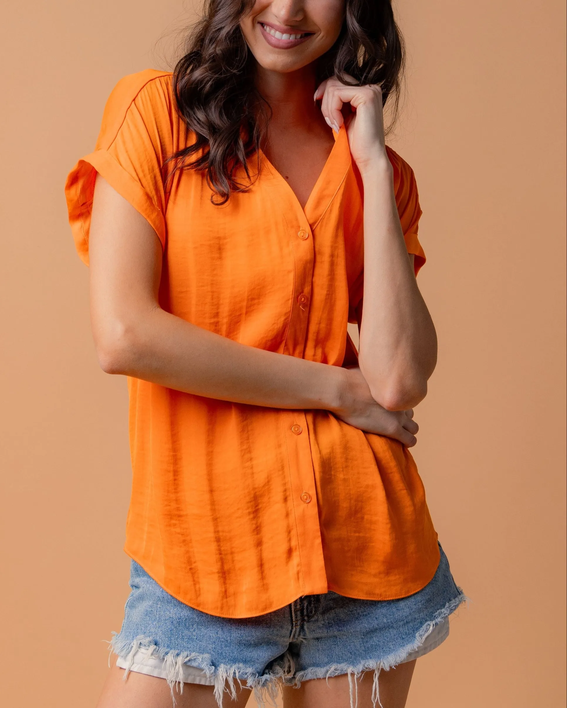 Short Sleeve Blouse - Neon Orange