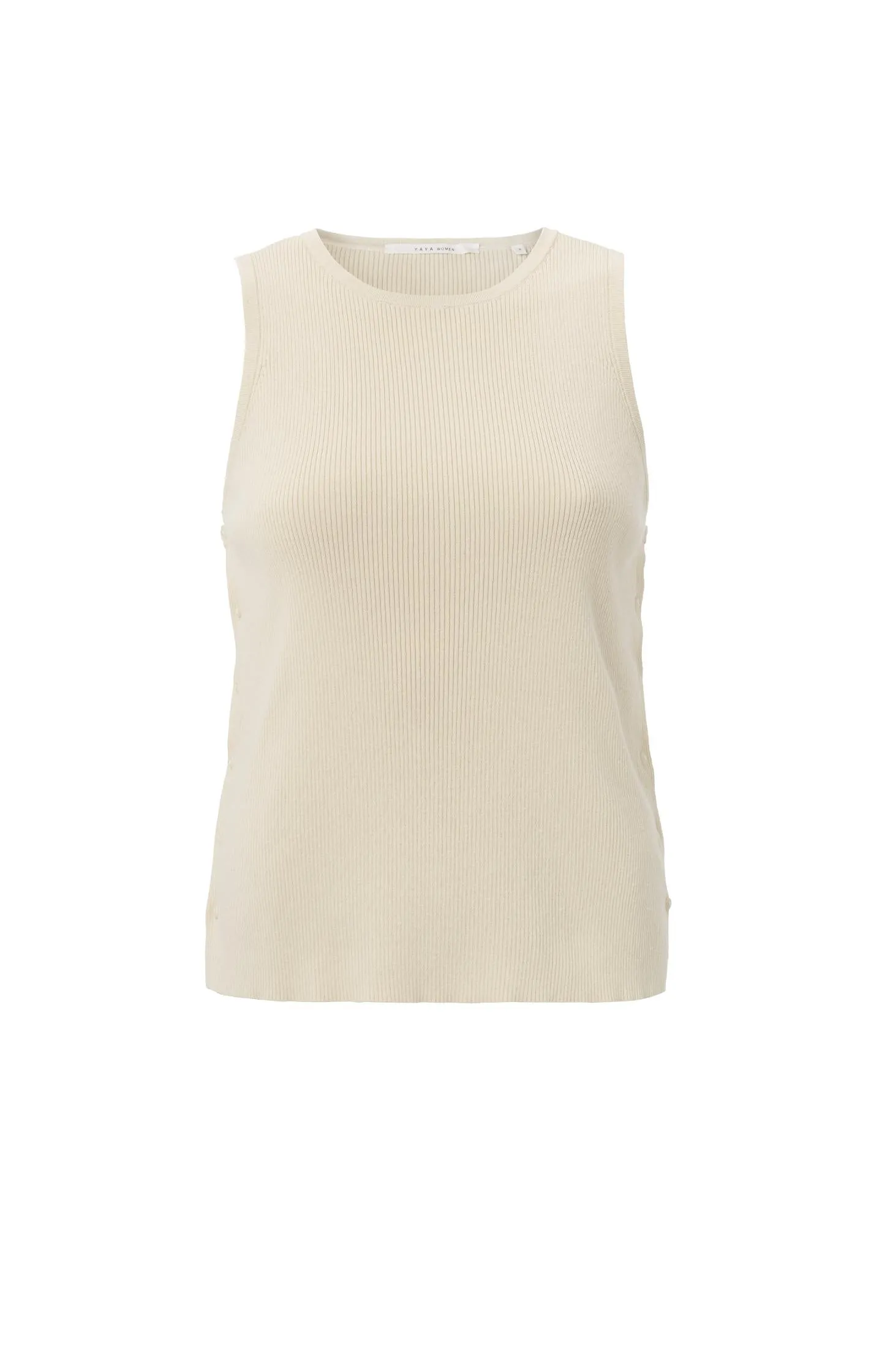 Sleeveless top with side button details and fitted fit
