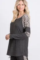 Soft Print Blocked Leopard Long Sleeve Pull Over