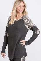 Soft Print Blocked Leopard Long Sleeve Pull Over