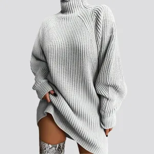 Solid Turtleneck Long Sweater Winter Warm Women Sweater Dress