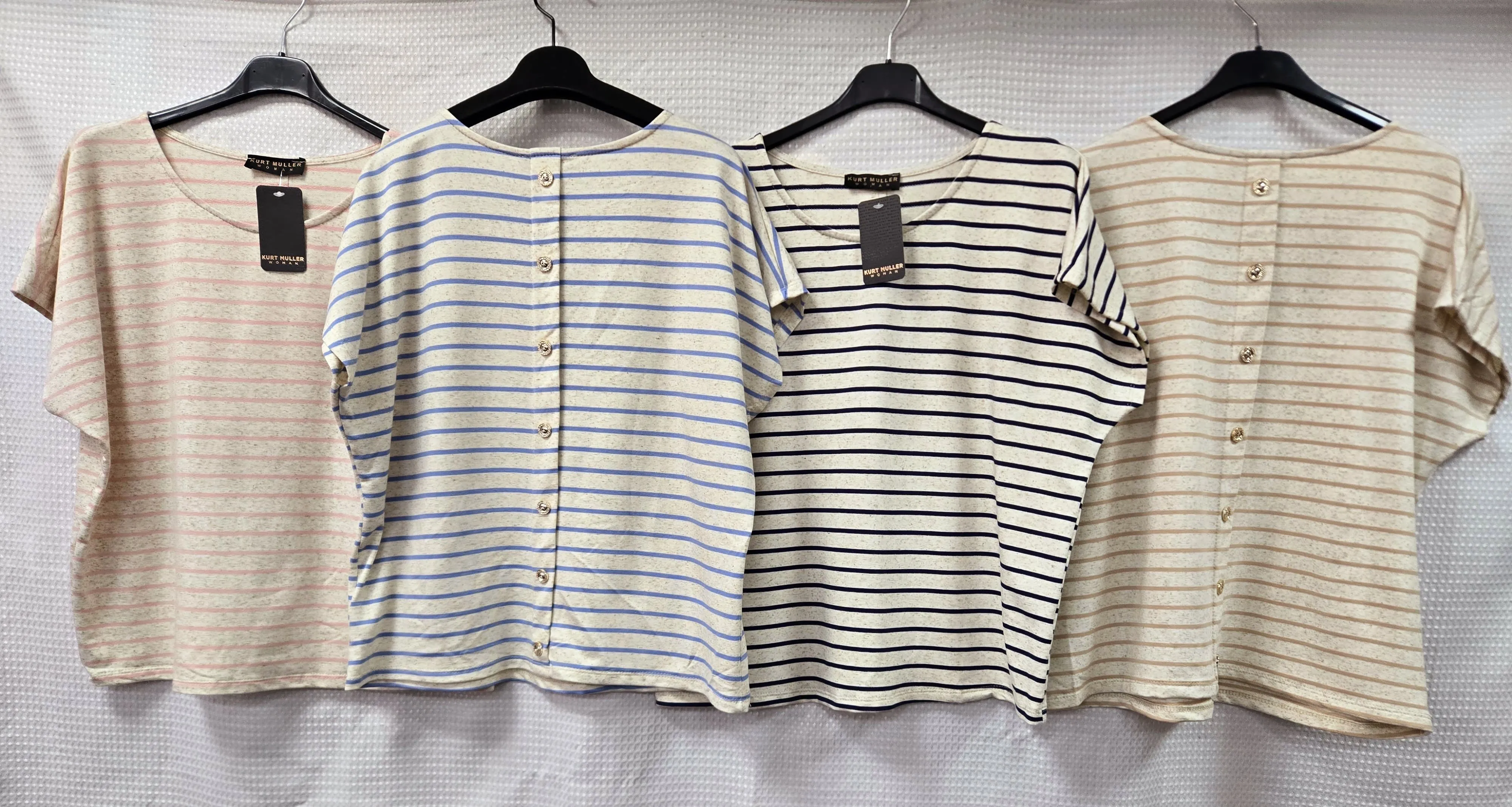 Stripe Button Back Pure Cotton T-shirt Top (2P.PACK)