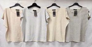 Stripe Button Back Pure Cotton T-shirt Top (2P.PACK)