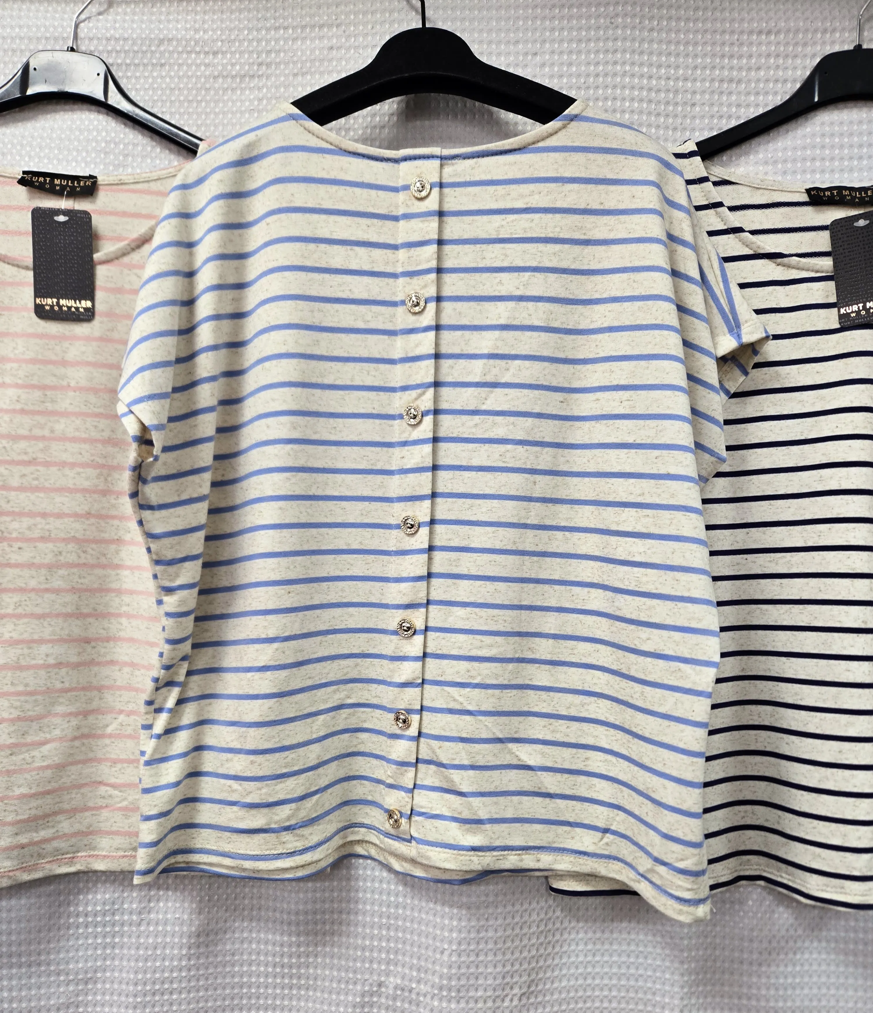 Stripe Button Back Pure Cotton T-shirt Top (2P.PACK)