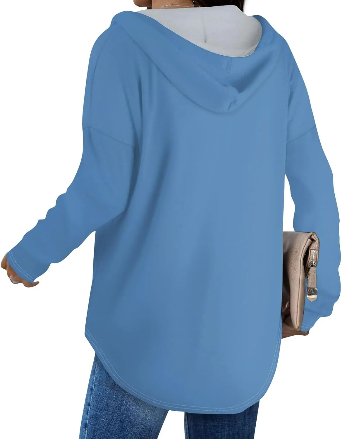 Trendy Hoodie for Women 2024 V Neck Sweatshirt Oversized Long Sleeve Pullover Outfit Drawstring Casual Outwear