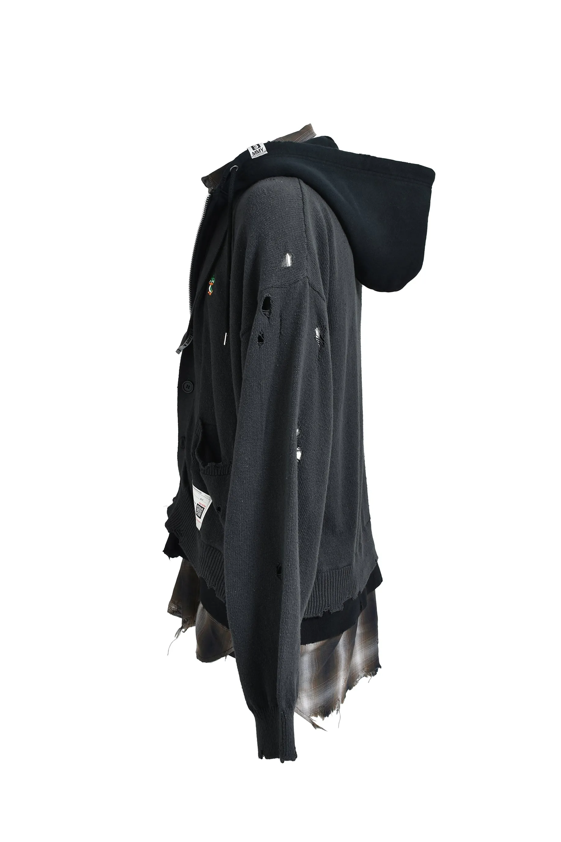 TRIPLE LAYERED KNIT CARDIGAN / BLK
