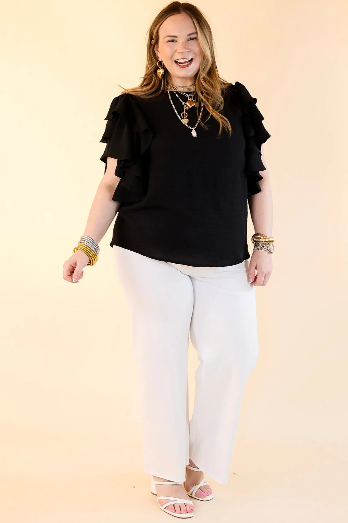Turning Heads Multi-Tiered Ruffle Cap Sleeve Top in Black