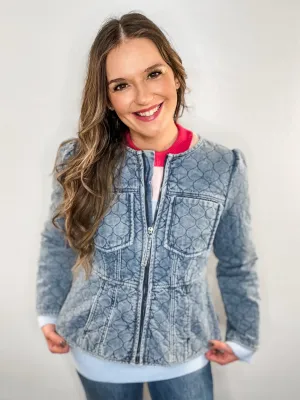 Washed Blue Quilted Peplum Jacket
