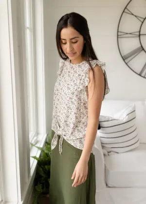 White Floral Flutter Sleeve Blouse - FINAL SALE