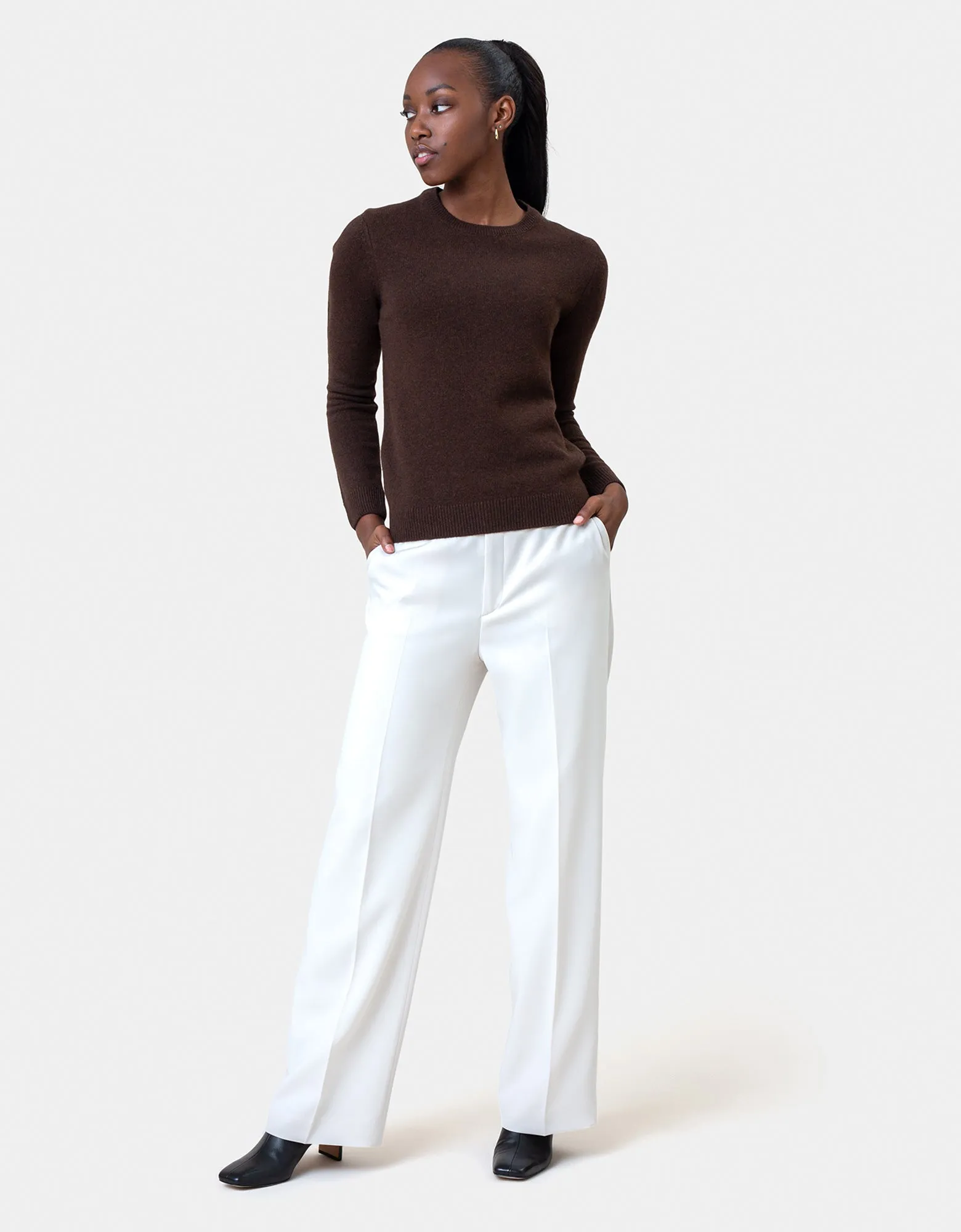 Women Classic Merino Wool Crew - Warm Taupe