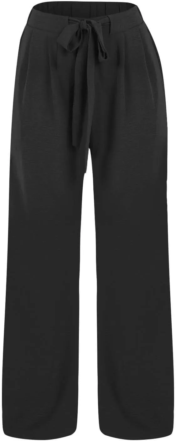 Women Linen Pants Casual Loose High Waist Wide Leg Beach Trousers with Pocket Summer Boho Outfits Trendy Clothes