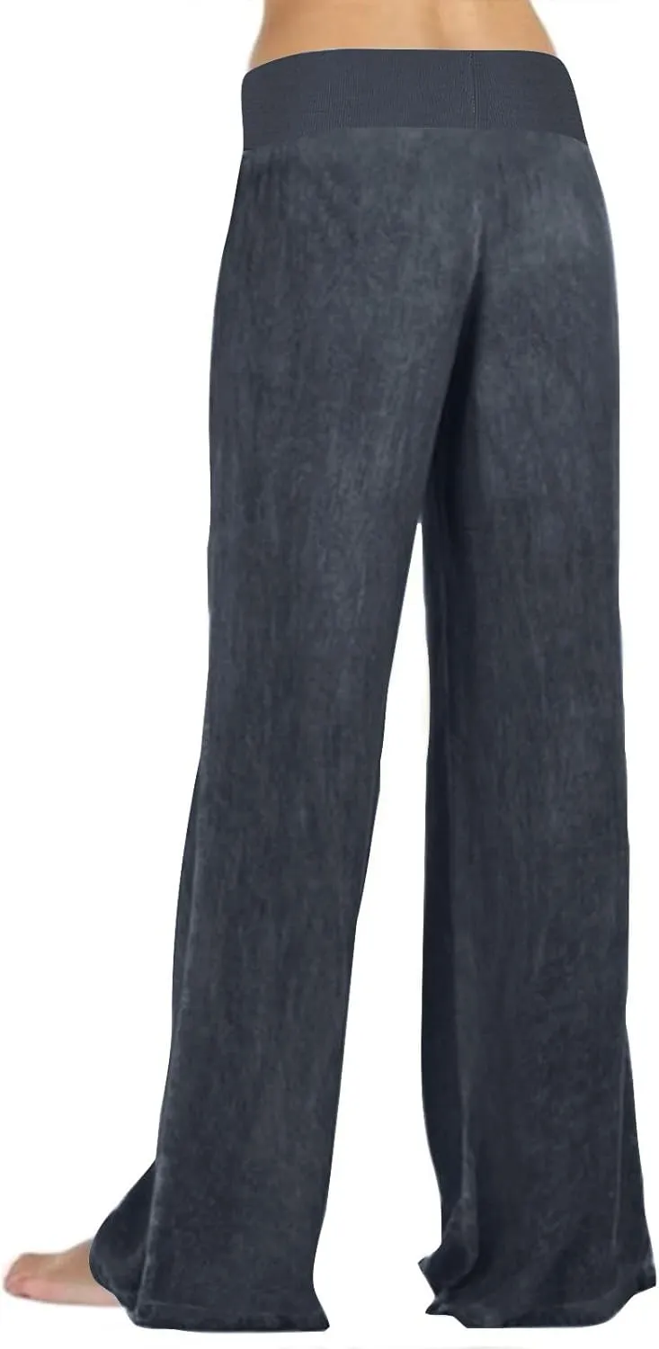 Women's Cotton Linen Palazzo Pants Elastic Waisted Wide Leg Pants with Pockets Summer Beach Trousers Casual Pant
