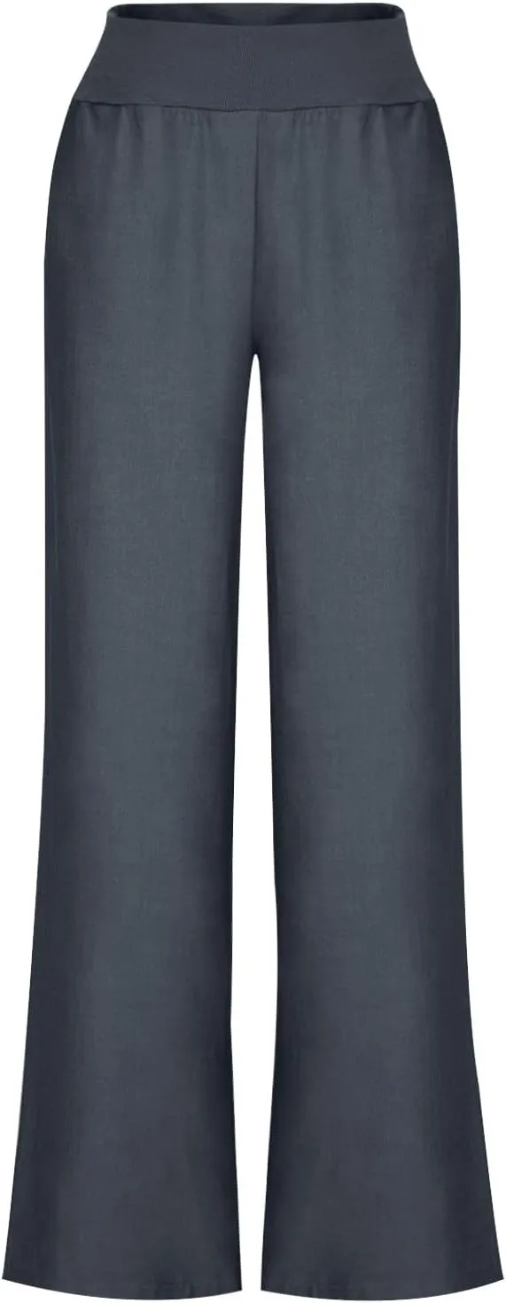 Women's Cotton Linen Palazzo Pants Elastic Waisted Wide Leg Pants with Pockets Summer Beach Trousers Casual Pant