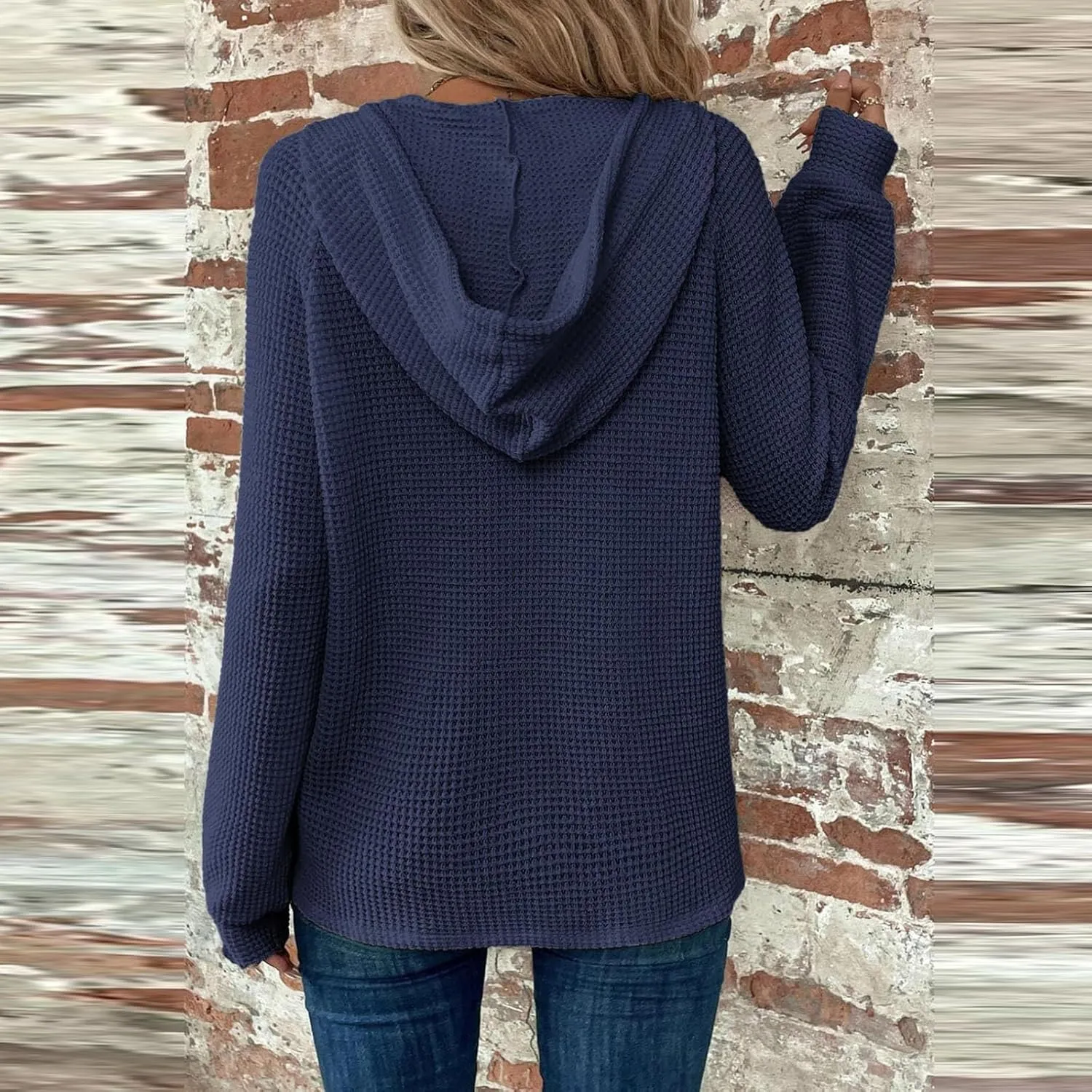 Womens Long Sleeve Hoodies 2024 Drawstring Sweatshirt Loose Button Comfy V-Neck Top Dressy Daily Clothes