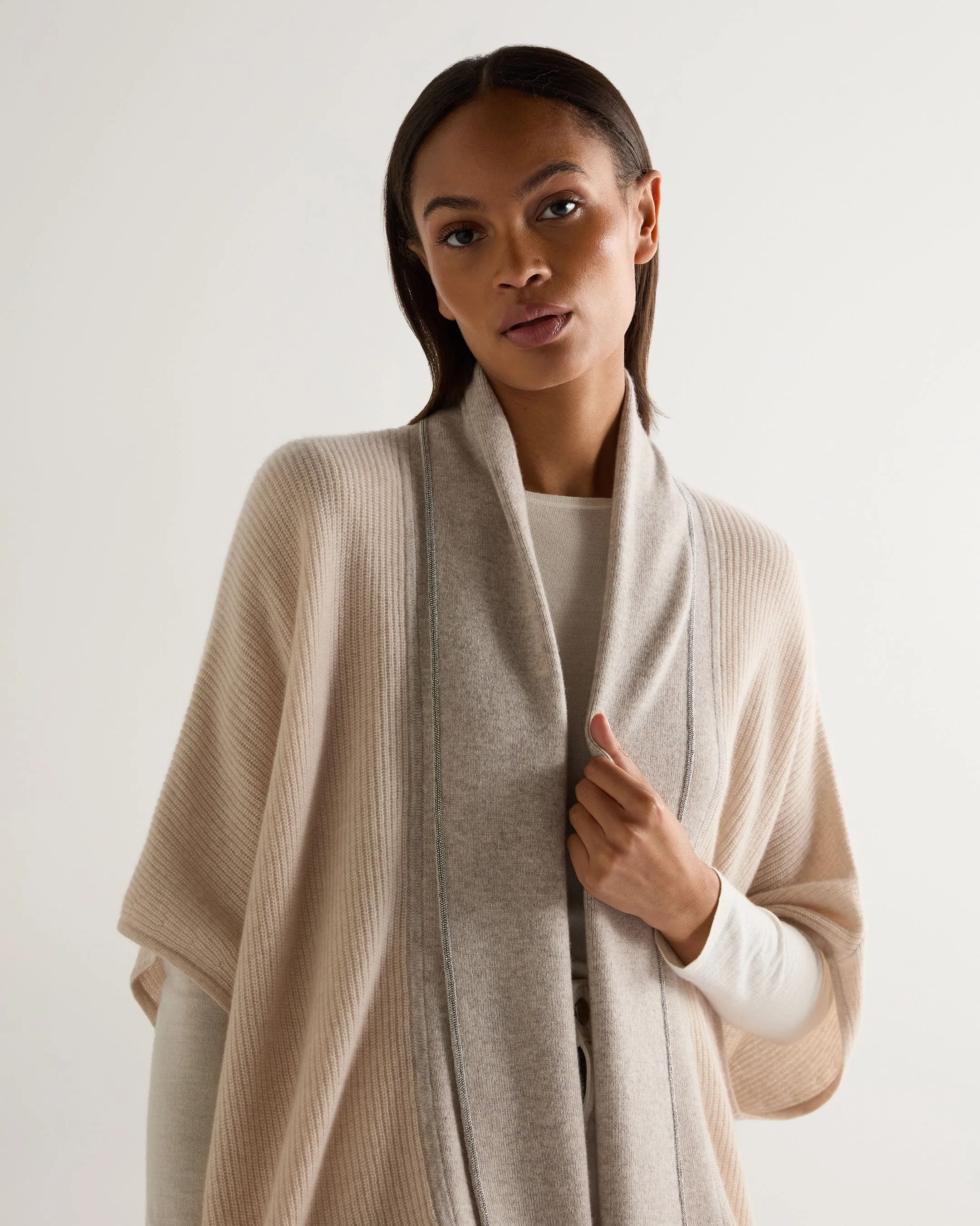 Women's Metal Rib Cashmere Cardigan Ecru White