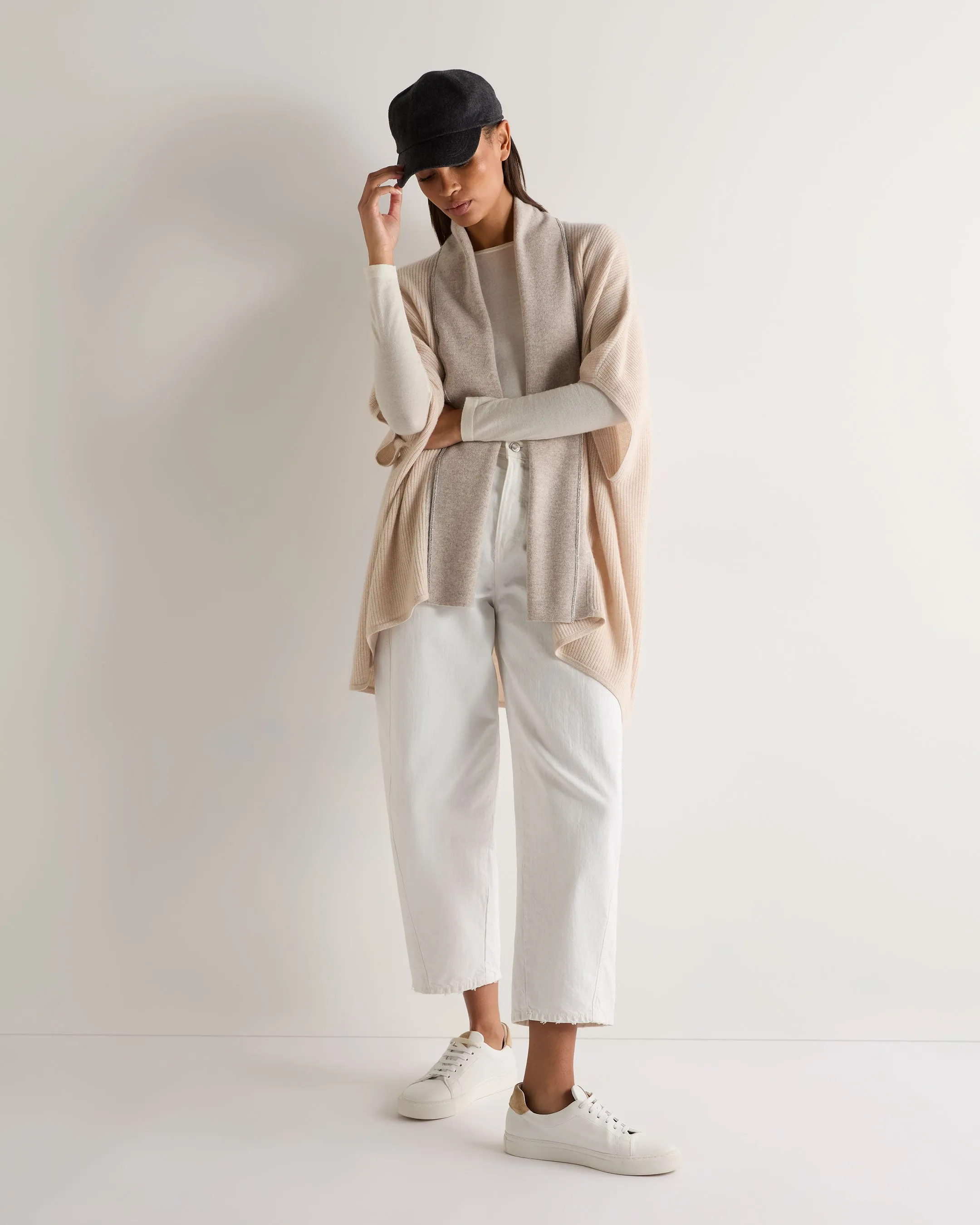 Women's Metal Rib Cashmere Cardigan Ecru White