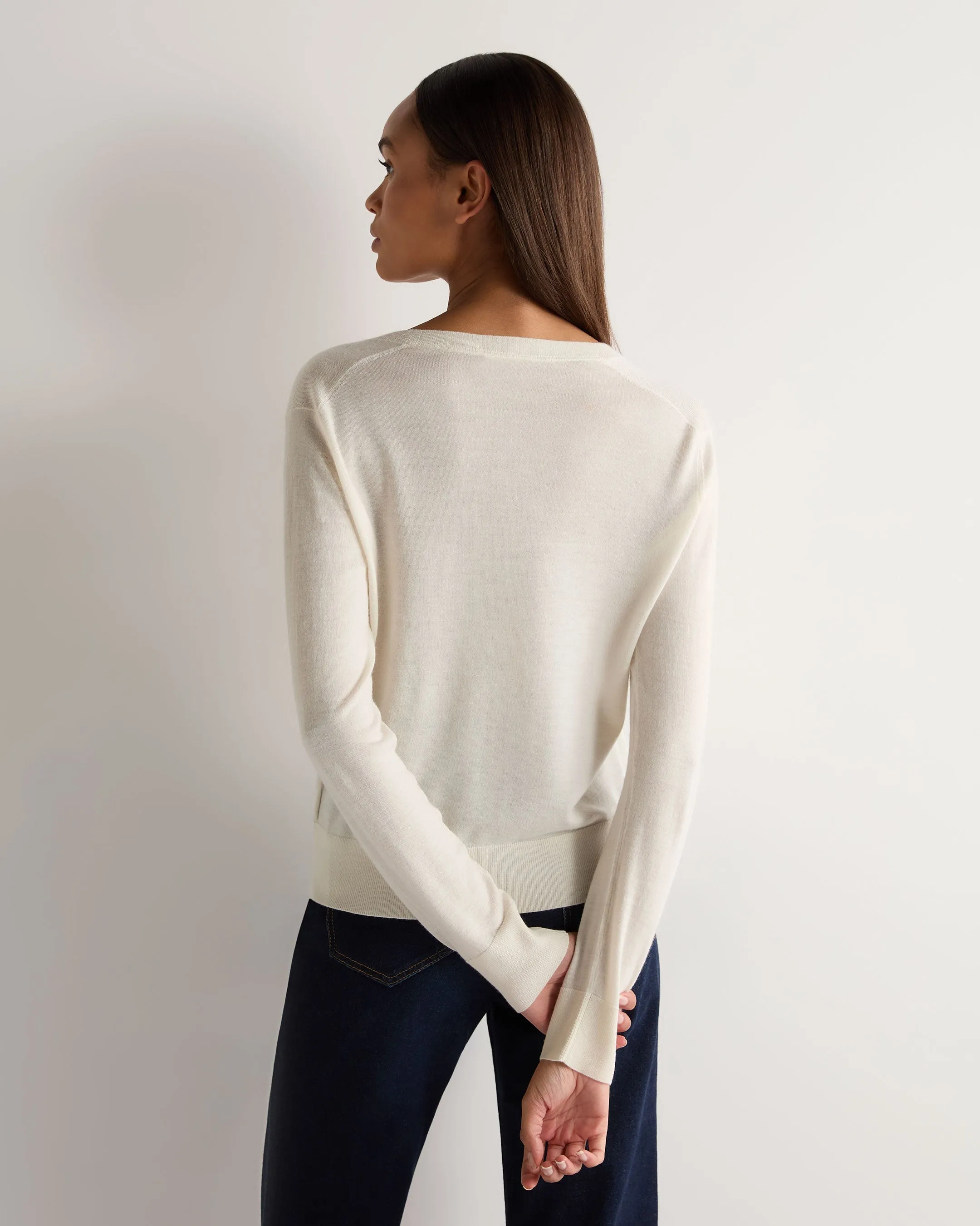 Women's Superfine Cashmere V Neck Cardigan New Ivory White