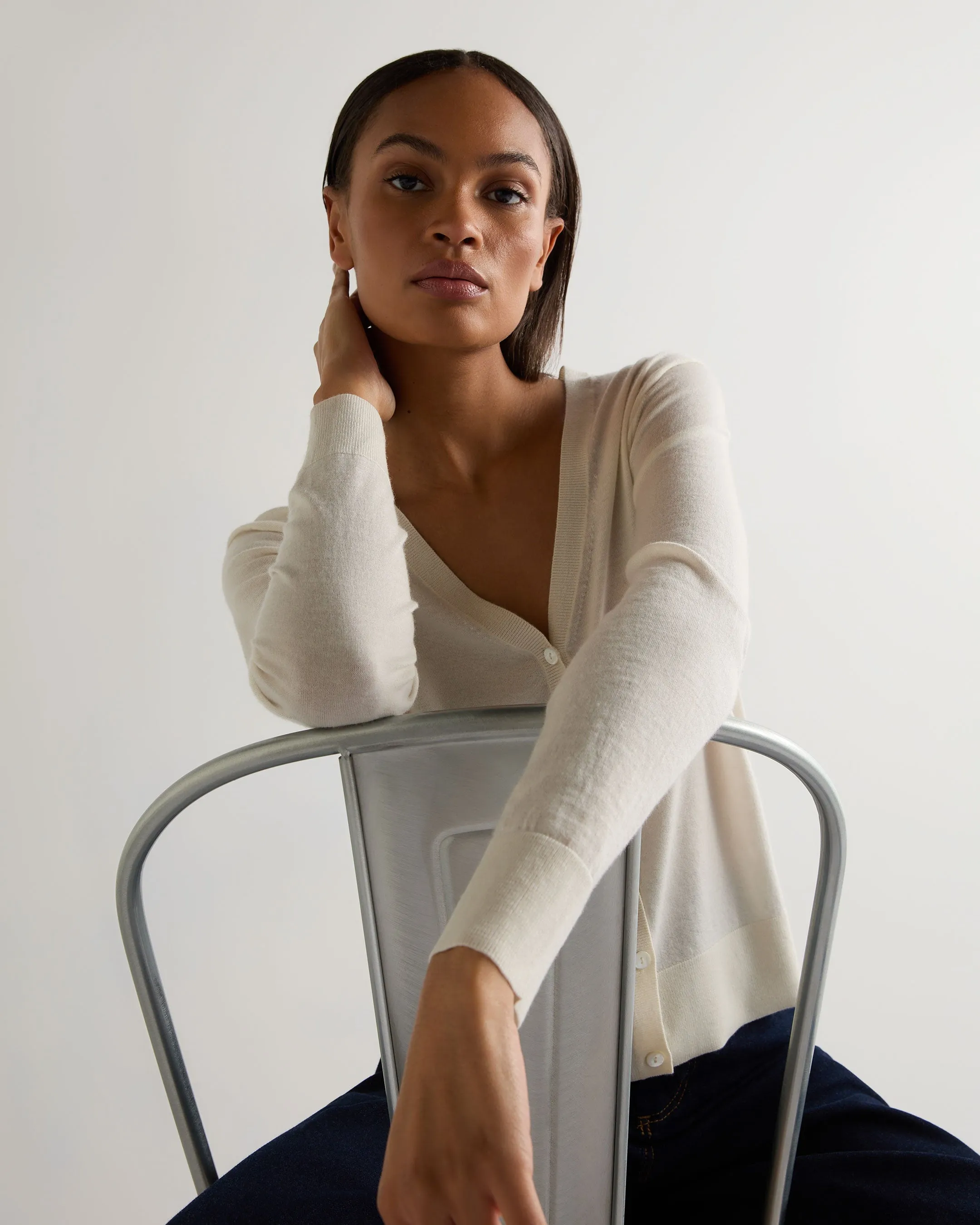 Women's Superfine Cashmere V Neck Cardigan New Ivory White