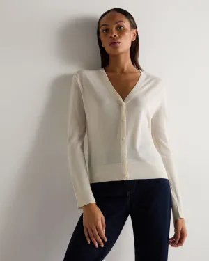 Women's Superfine Cashmere V Neck Cardigan New Ivory White