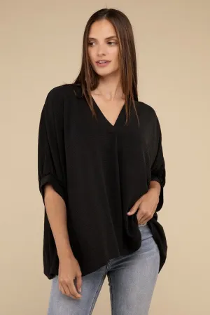 Woven Airflow V-Neck Puff Half Sleeve Top NEW
