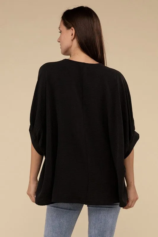 Woven Airflow V-Neck Puff Half Sleeve Top NEW