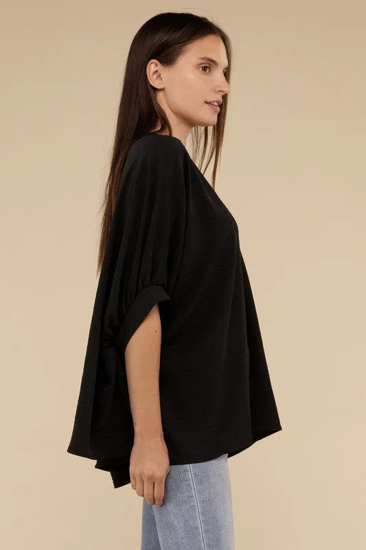 Woven Airflow V-Neck Puff Half Sleeve Top NEW