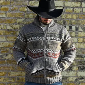 Yellowstone - Mens Wool Knit Sweater with Buffalo in Medium Natural