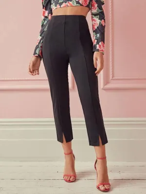 Zipper Side Seam Front Split Hem Tailored Pants